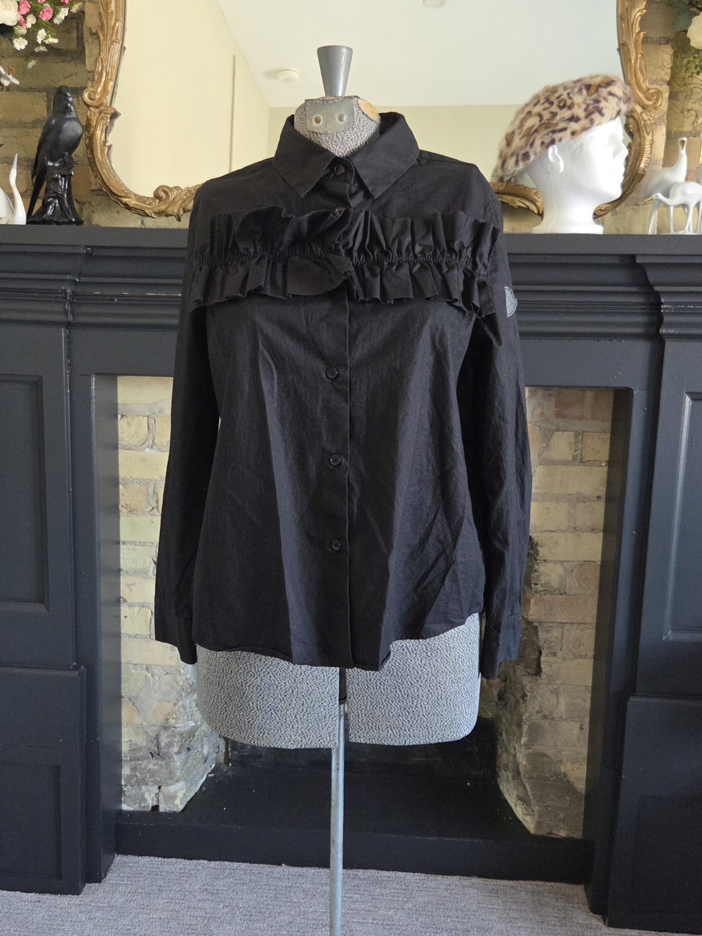 Moncler Black Ruffled Button-Down Shirt - Picture 2 of 7